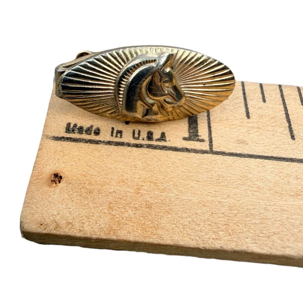 Mid-Century Etruscan Style Brass Horse Tie Clip Made In USA - Picture 2 of 7
